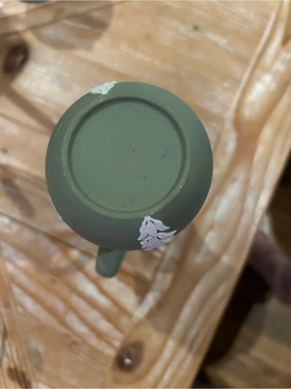 Wedgwood Green Jasperware Matte Sage Bud Vase with White Relief Leaves
